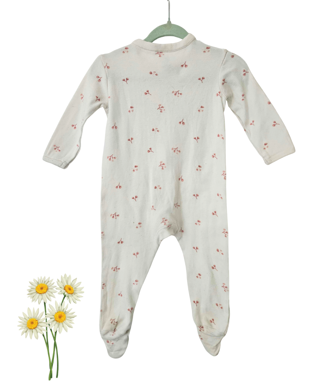 2 Pack Baby Zipper Onesies Size 00 | Soft Cotton Footed Sleepsuits | Neutral Floral Print
