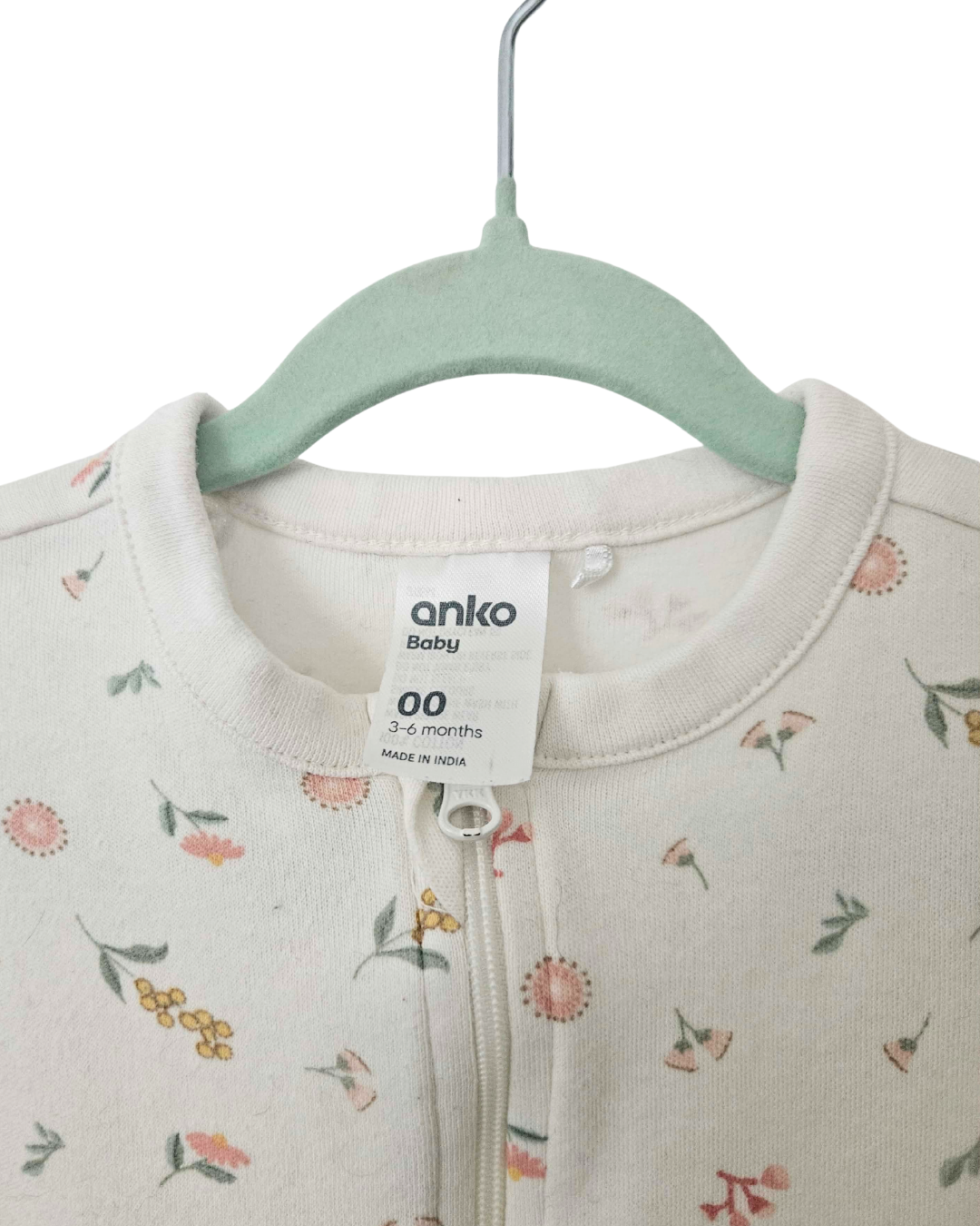 2 Pack Baby Zipper Onesies Size 00 | Soft Cotton Footed Sleepsuits | Neutral Floral Print