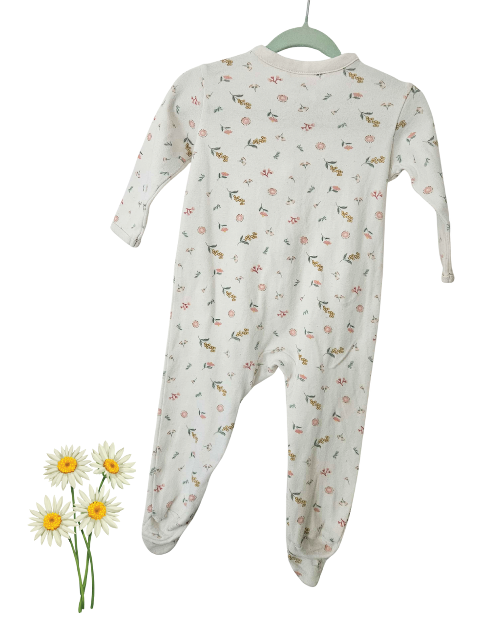 2 Pack Baby Zipper Onesies Size 00 | Soft Cotton Footed Sleepsuits | Neutral Floral Print