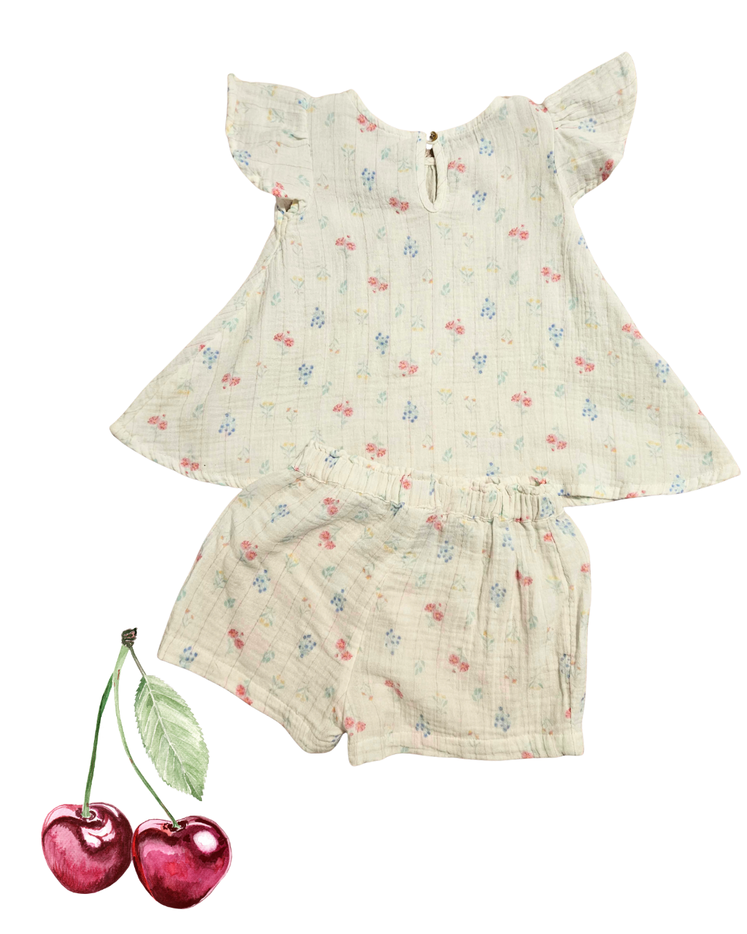 2-Piece Floral Baby Set – Size 1 | Summer Top & Shorts | Lightweight Linen-Style