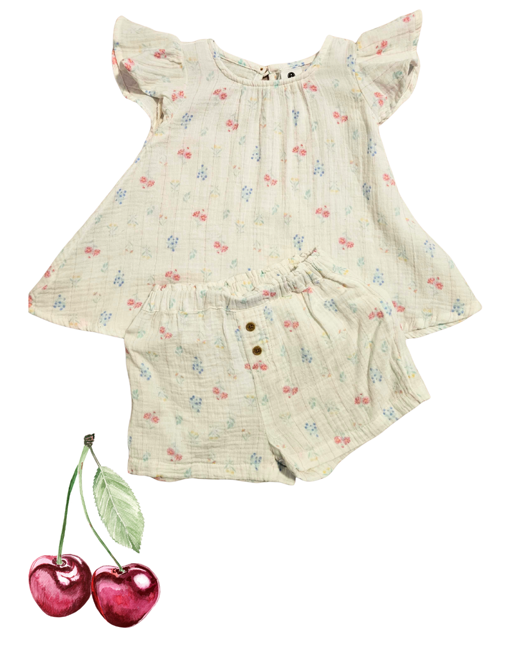 2-Piece Floral Baby Set – Size 1 | Summer Top & Shorts | Lightweight Linen-Style