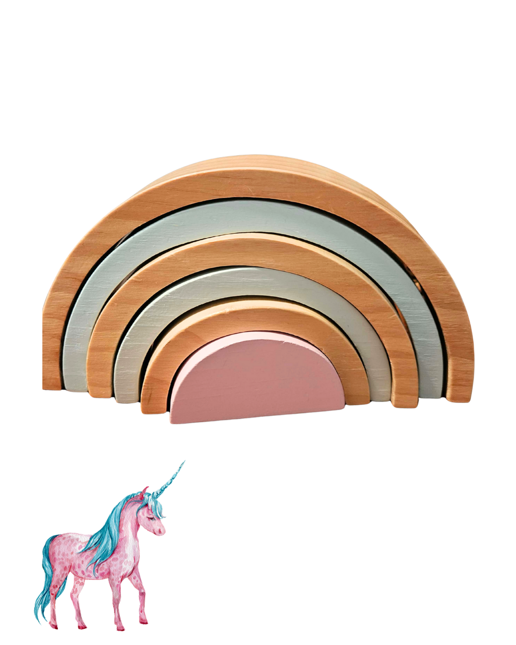 Montessori Wooden Stacking Rainbow – 6 Piece Pastel Rainbow Toy | Nursery Room Decor