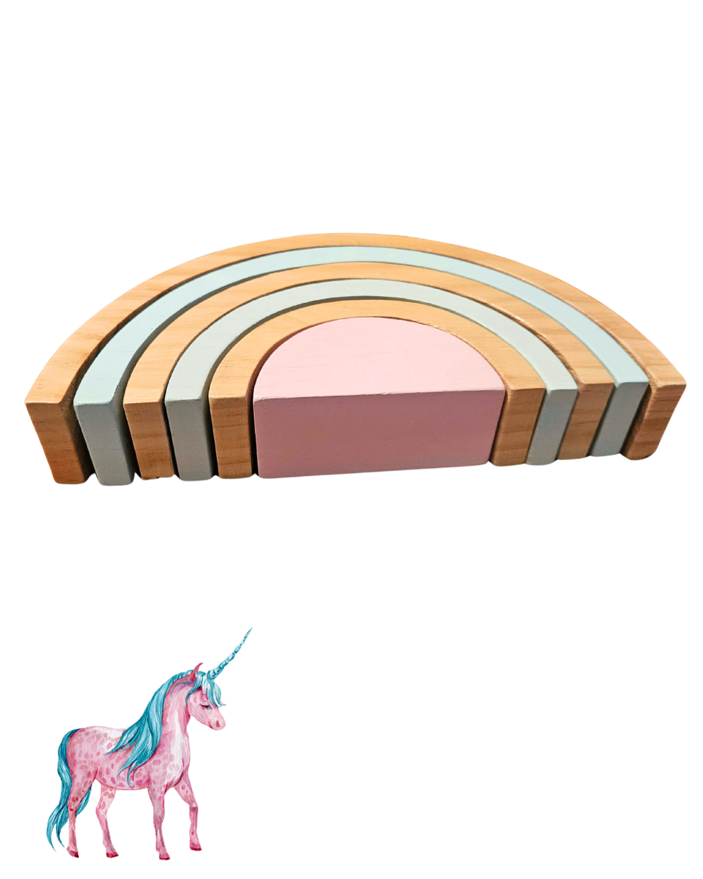 Montessori Wooden Stacking Rainbow – 6 Piece Pastel Rainbow Toy | Nursery Room Decor