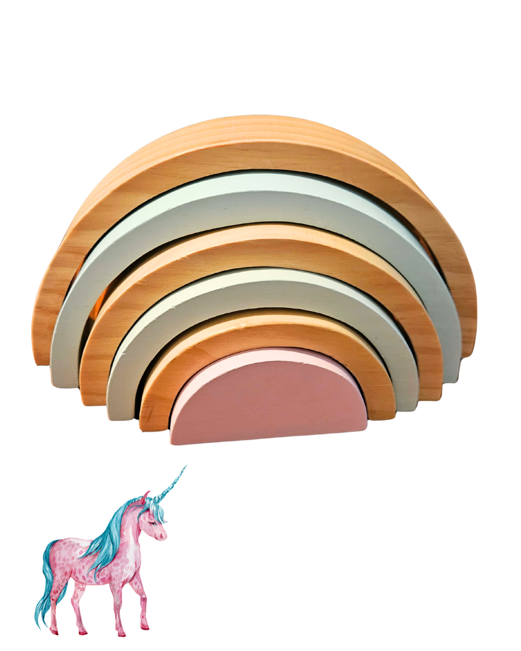 Montessori Wooden Stacking Rainbow – 6 Piece Pastel Rainbow Toy | Nursery Room Decor