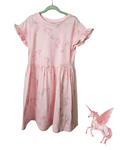 Girls Size 7 Unicorn Dress | Soft Pink Short Sleeve Comfy Dress
