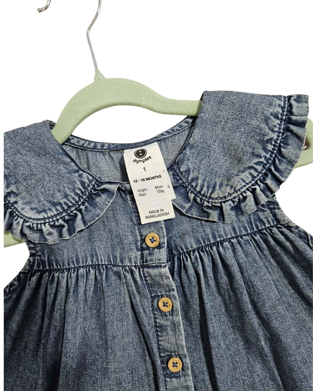 Baby Denim Dress Size 1 (12–18 Months) | Ruffle Collar Button Front Dress