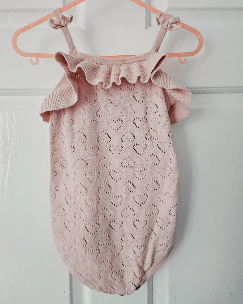 Baby Knit Onesie – Size 1 Pink Heart Pattern
