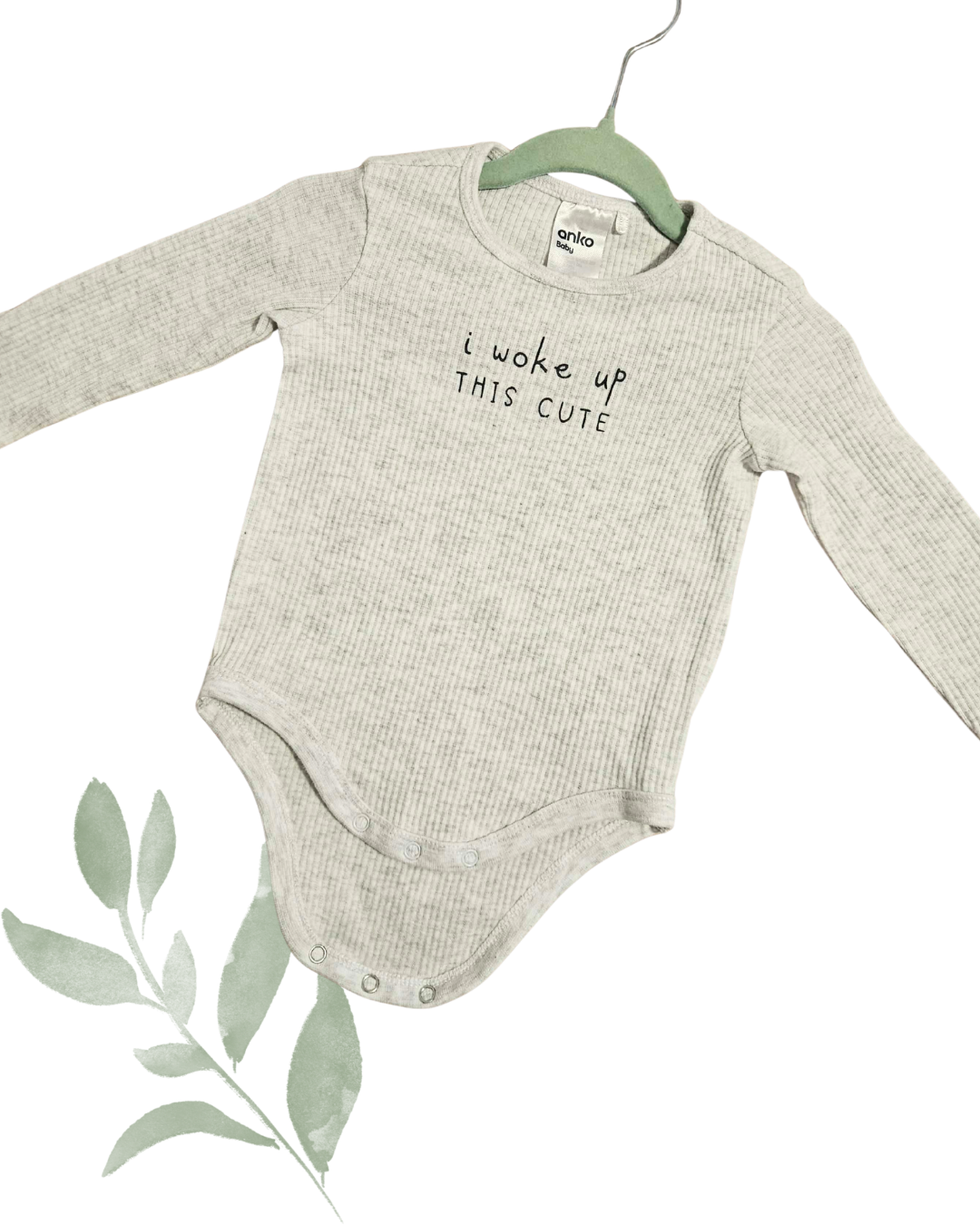 Grey Ribbed Baby Bodysuit – Size 00 | Long Sleeve | Soft Everyday Essential