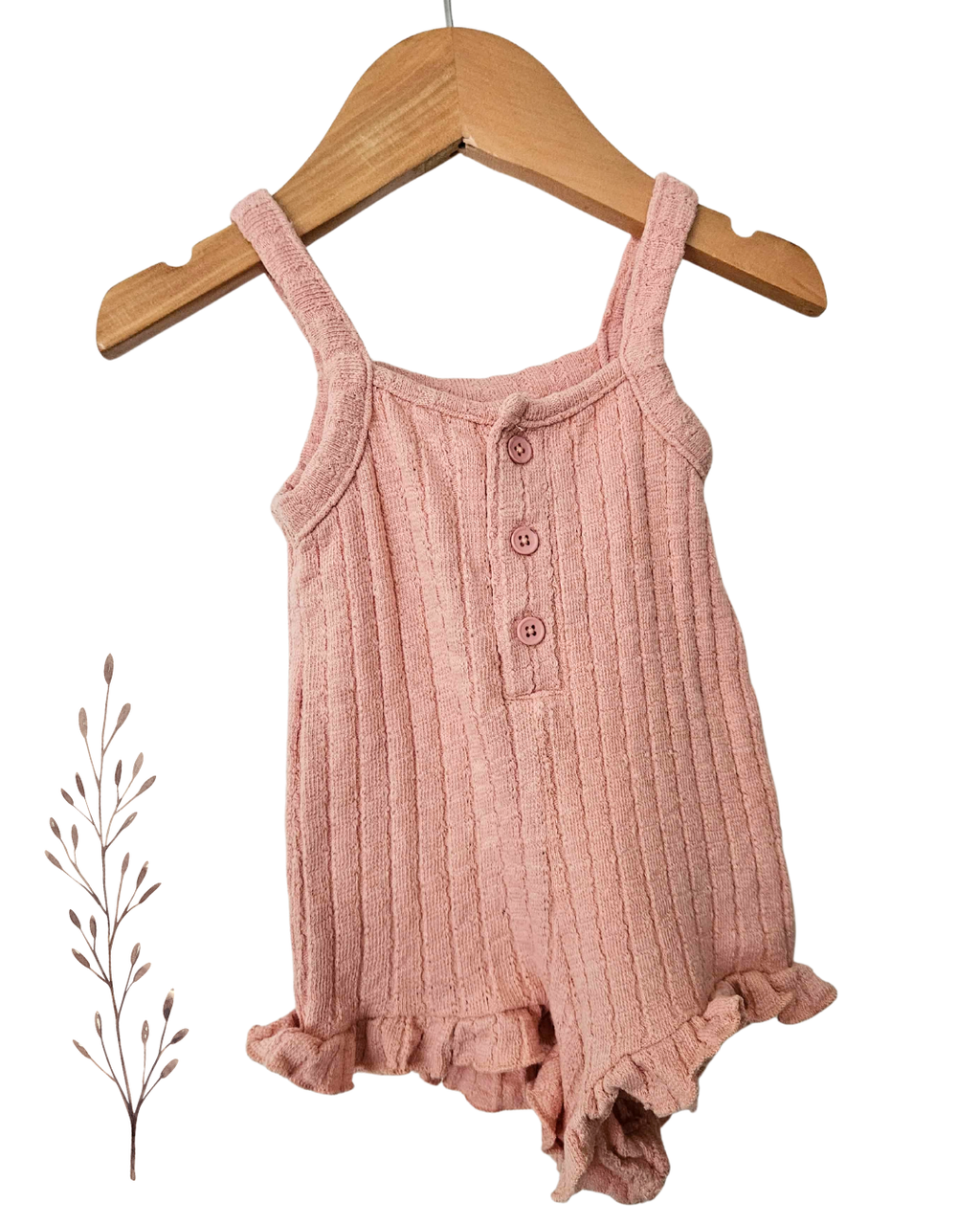 Baby Berry Size 00 Pink Ribbed Romper | Button Front Baby Playsuit