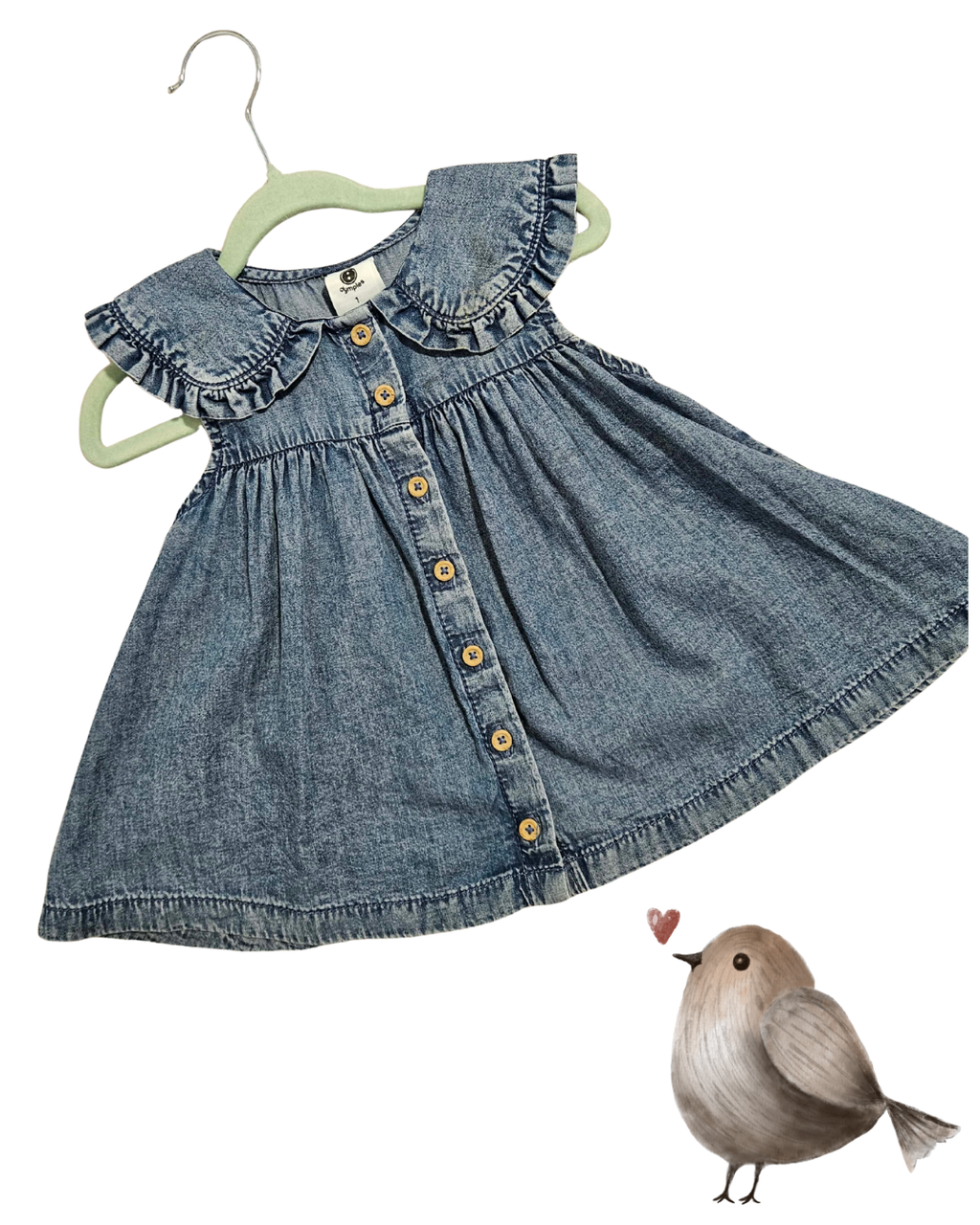 Baby Denim Dress Size 1 (12–18 Months) | Ruffle Collar Button Front Dress