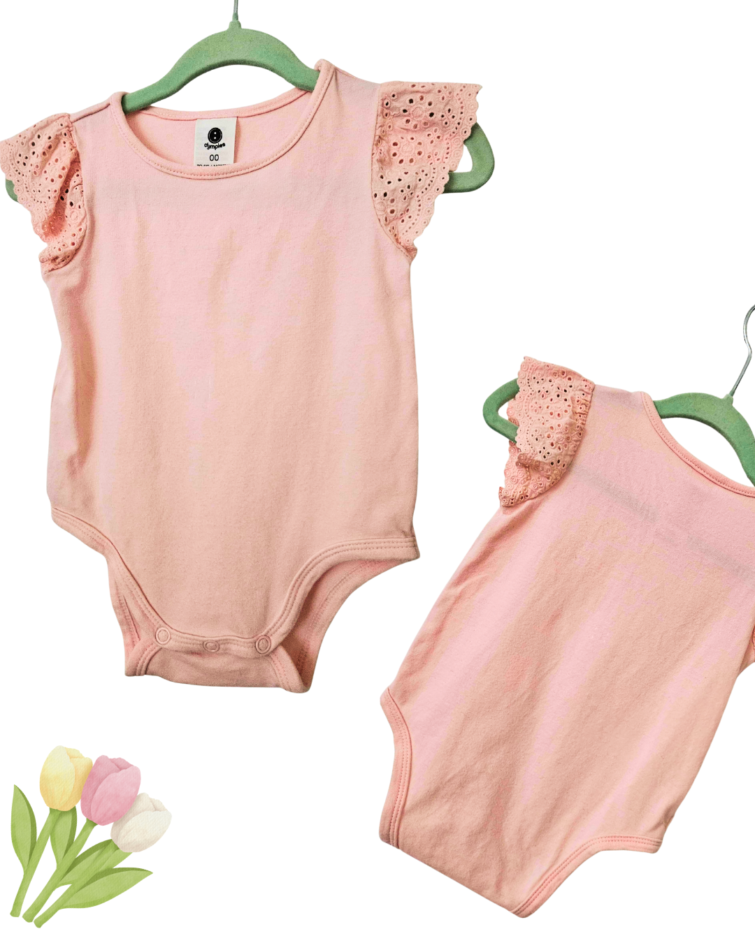 Baby Girl Size 00 Pink Flutter Sleeve Bodysuit | Soft Cotton Onesie