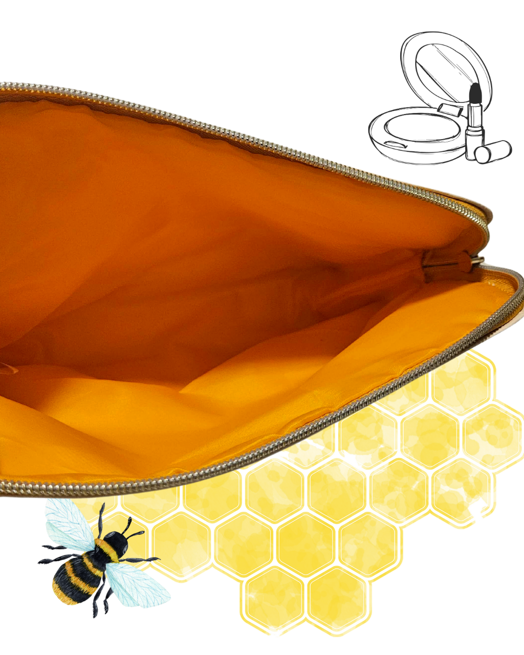 Bee Print Makeup & Toiletries Bag – Cream & Honey Yellow Zip Pouch