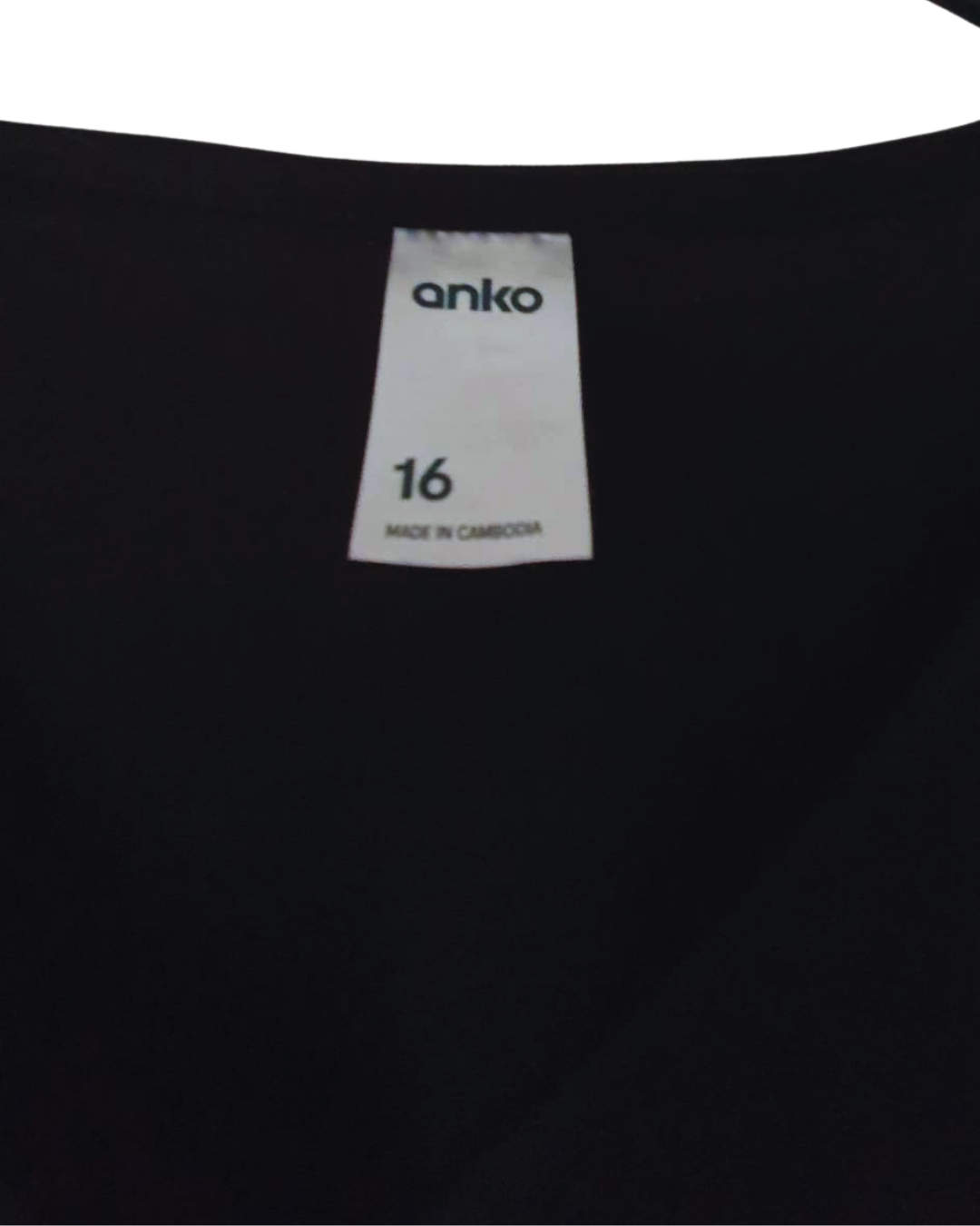 Anko Black Button-Front Ruffle Sleeve Top – Women’s Size 16