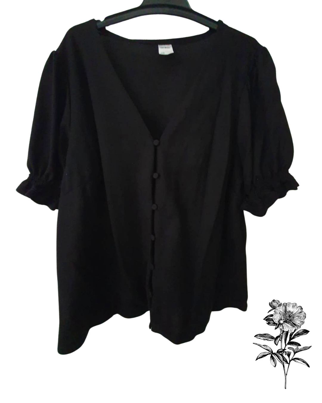 Anko Black Button-Front Ruffle Sleeve Top – Women’s Size 16