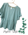 Green & White Striped Peplum Top – Flutter Sleeve – Size 14