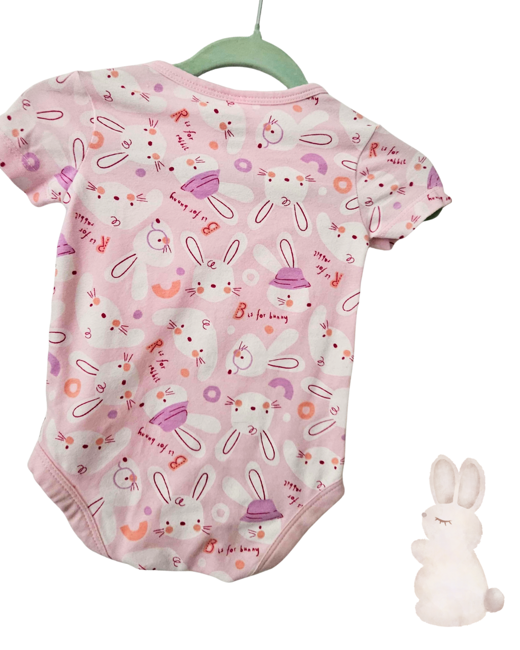 Anko Baby Size 000 Pink Bunny Bodysuit | Short Sleeve Cotton Onesie