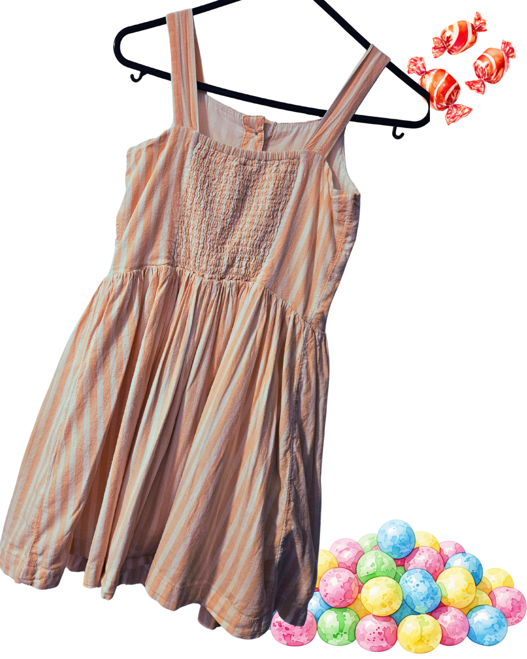 Candy Stripe Girls Dress – Size 7 | Button Front | Sweet Summer Style