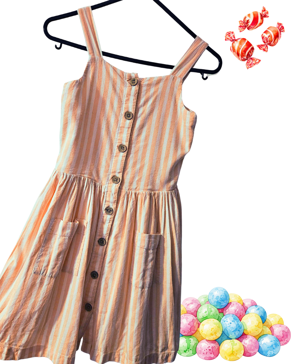 Candy Stripe Girls Dress – Size 7 | Button Front | Sweet Summer Style