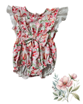 Baby Girl Floral Romper Size 0 with Lace Ruffle Sleeves | Soft Cotton Summer Playsuit