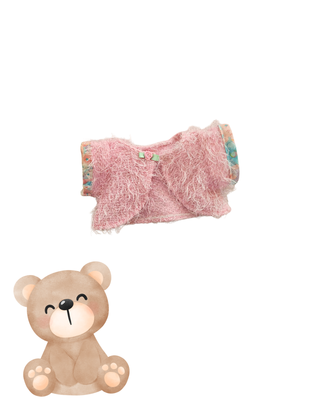 Vintage Pink Fuzzy Doll Jacket – Retro Mini Toy Clothing Cardigan