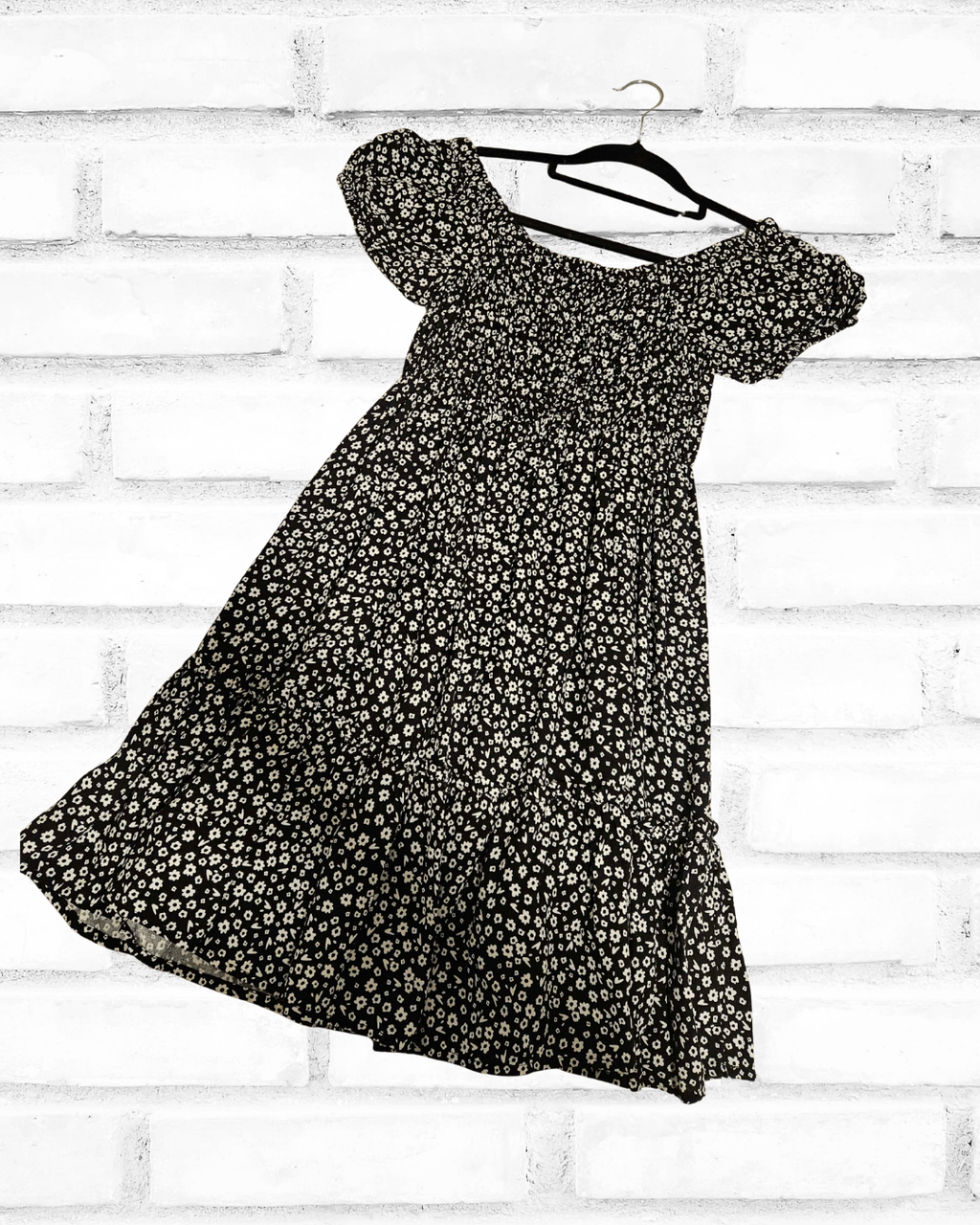 Girls Floral Print Dress Size 10 | Black & White Summer Dress | Kids Youth Clothing