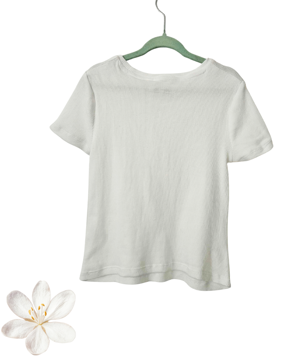 Girls Size 10 Ribbed White Short Sleeve Top | Soft Stretch Everyday Kids Shirt