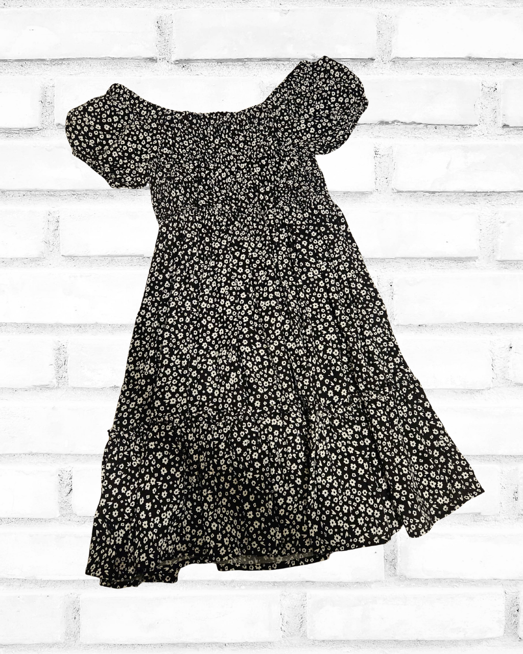 Girls Floral Print Dress Size 10 | Black & White Summer Dress | Kids Youth Clothing