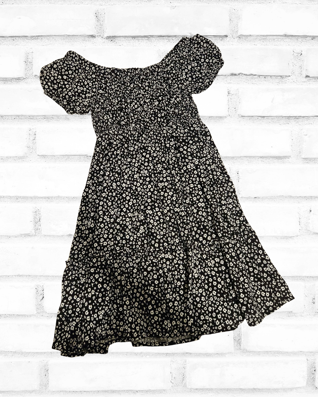 Girls Floral Print Dress Size 10 | Black & White Summer Dress | Kids Youth Clothing