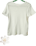 Girls Size 10 Ribbed White Short Sleeve Top | Soft Stretch Everyday Kids Shirt