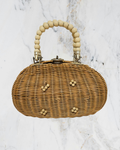 Vintage Wicker Handbag with Beaded Handle | Bamboo Basket Style Purse 1980's