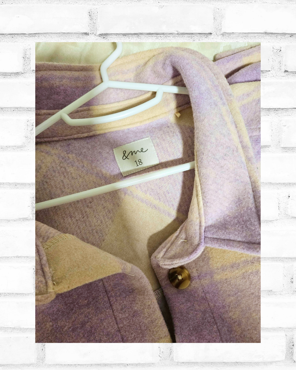 Women’s Plaid Overshirt Jacket – Purple & Cream Checkered | Size 18 | Thick Winter Style