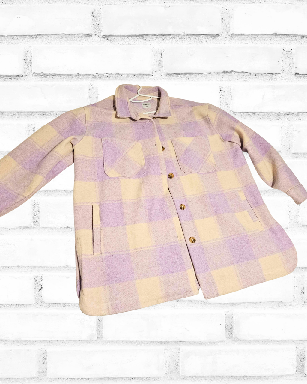 Women’s Plaid Overshirt Jacket – Purple & Cream Checkered | Size 18 | Thick Winter Style