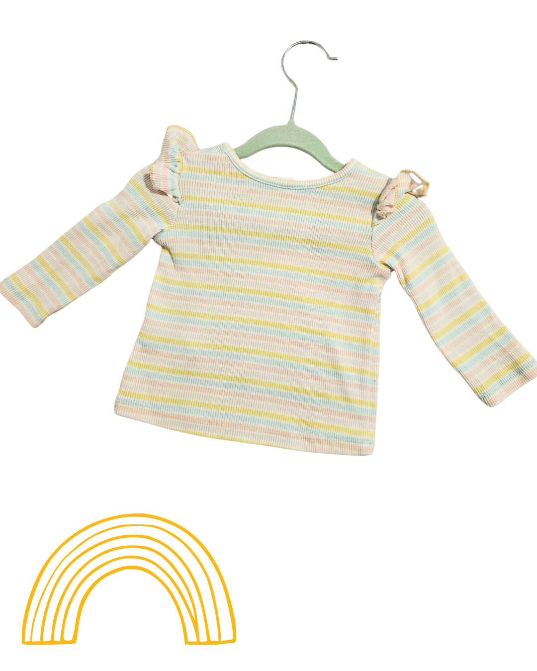 Rainbow Stripe Baby Long Sleeve Top – Size 000 | Soft Ribbed Everyday Tee