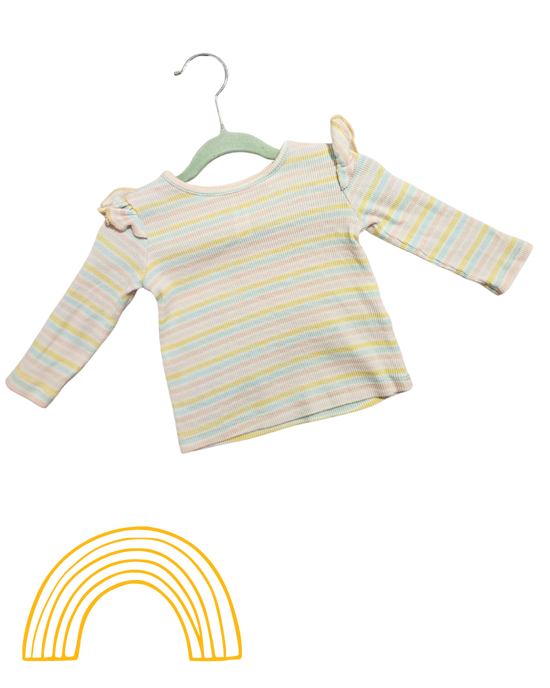Rainbow Stripe Baby Long Sleeve Top – Size 000 | Soft Ribbed Everyday Tee