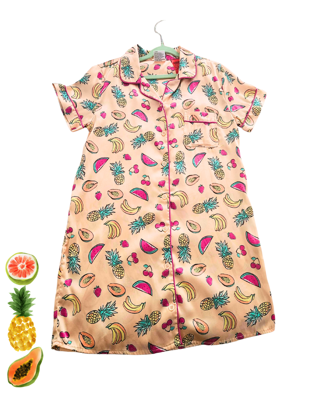Girls Fruit Print Nightie – Miss Mango Size 10 | Soft Button-Up Sleep Dress