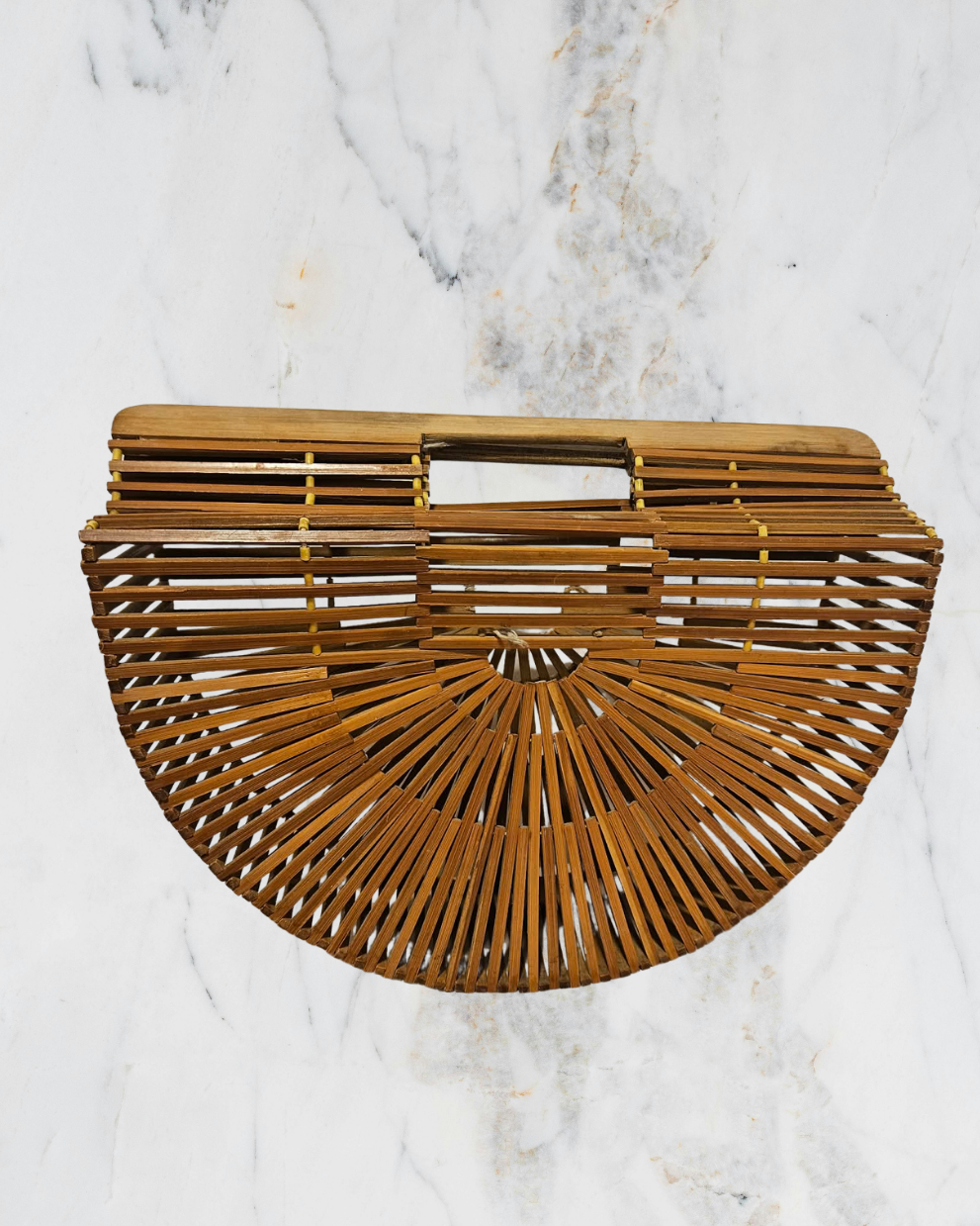Vintage Bamboo Crescent Bag | 1980s Wooden Half Moon Handbag | Retro Summer Tote