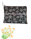 Large Floral Pencil Case with Double Zip | Black & White Daisy Print