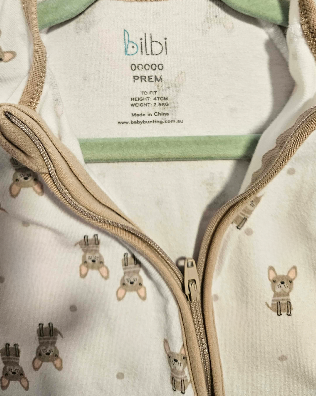 Premature Bilbi Baby Zip Sleepsuit – Size 00000 | Preemie | Soft Neutral Print