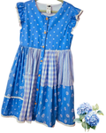 Girls Size 7 Button-Up Dress | Blue Patchwork Cotton Dress | Like New
