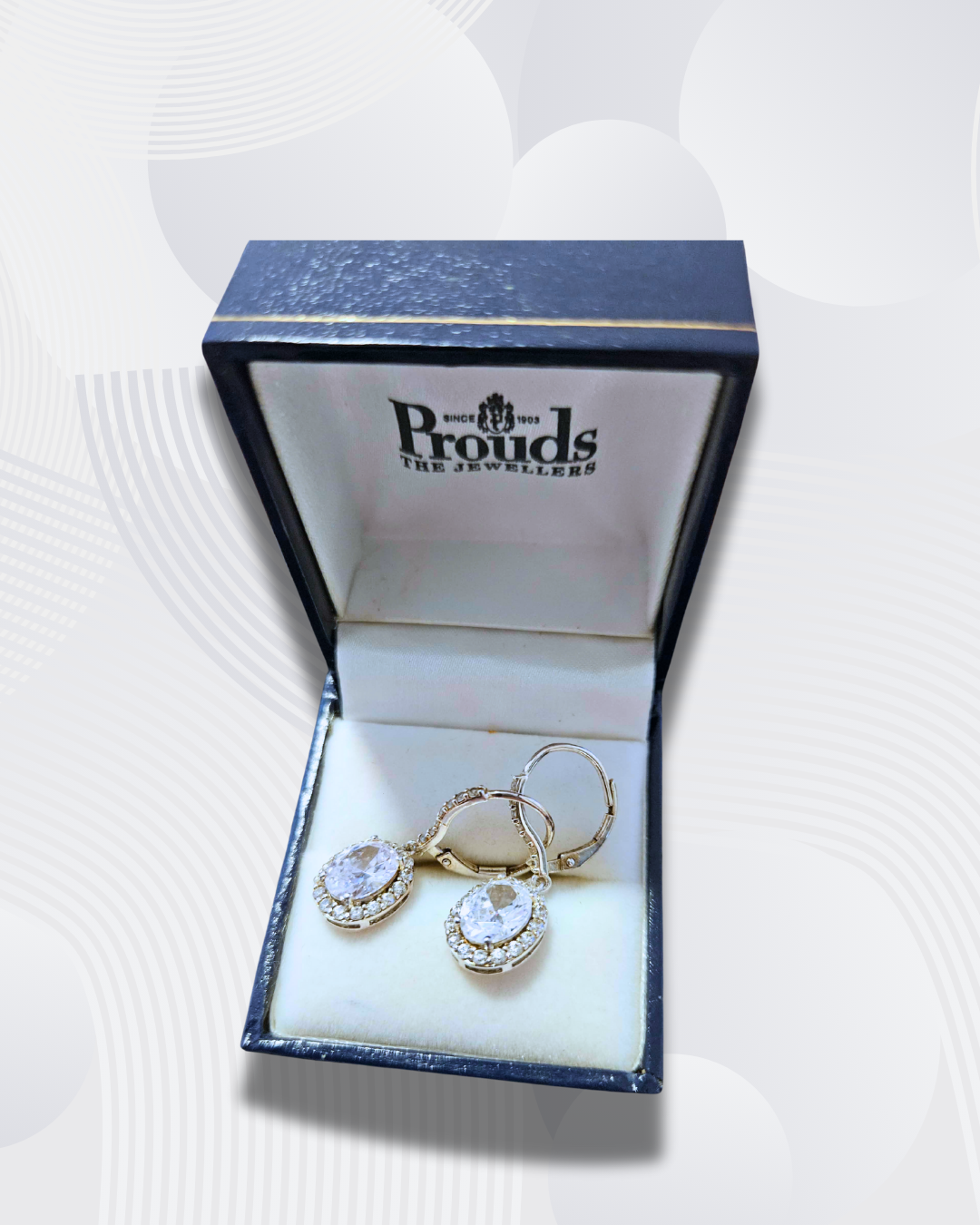 Sterling Silver Drop Earrings with Clear Stone Halo | Stamped | Gift Boxed