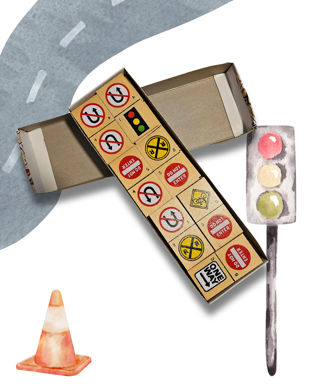 Wooden Traffic Dominoes – Vintage-Style Educational Road Sign Toy (28 Pieces)