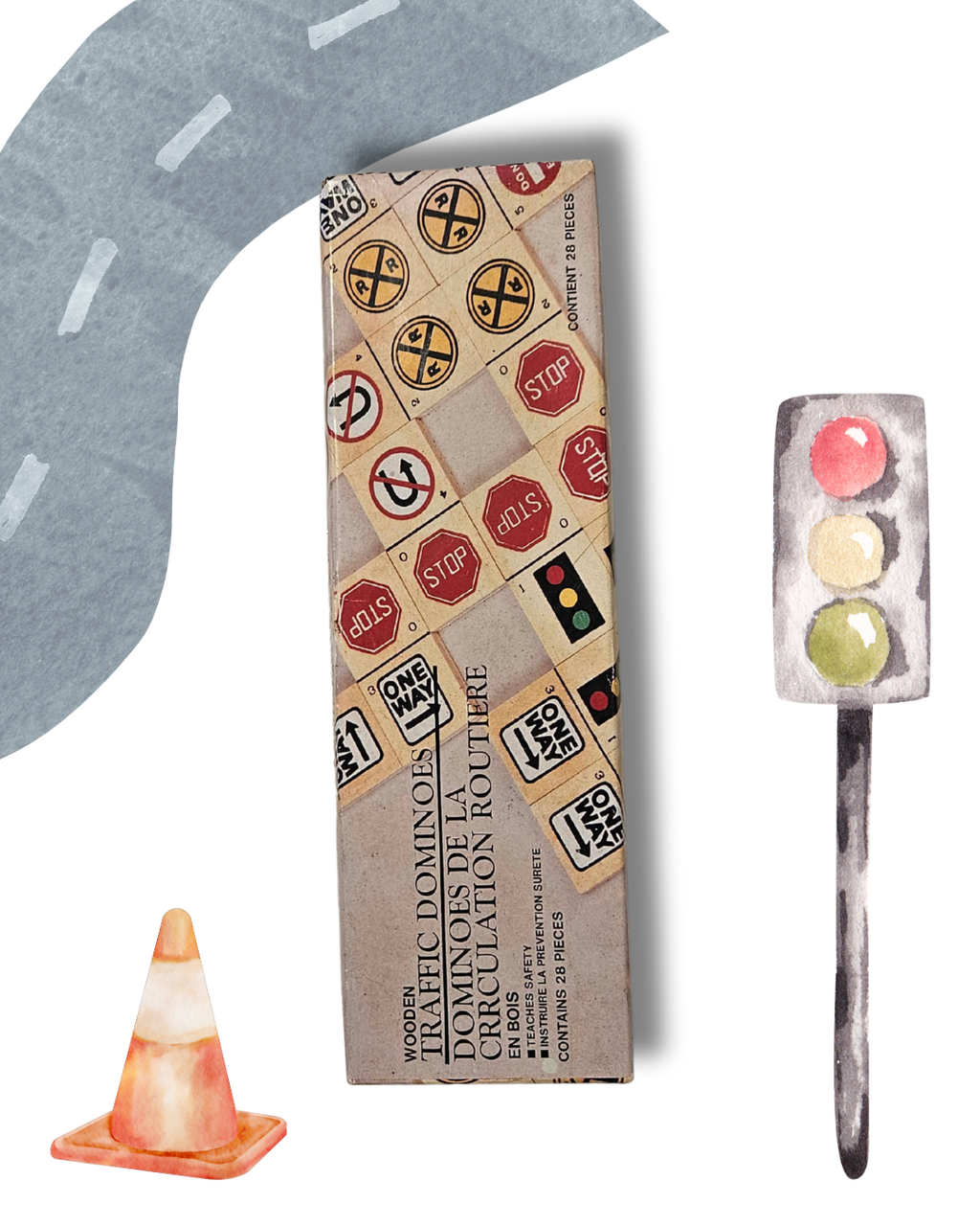 Wooden Traffic Dominoes – Vintage-Style Educational Road Sign Toy (28 Pieces)