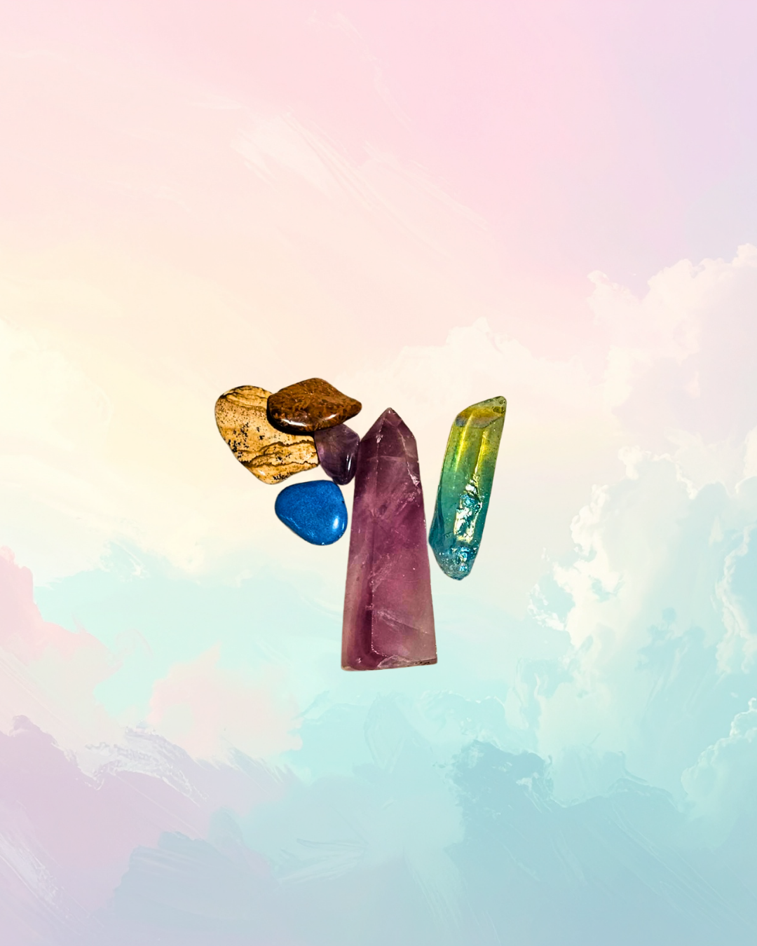 Mixed Crystal Bundle – Amethyst Point, Aura Quartz & Polished Stones