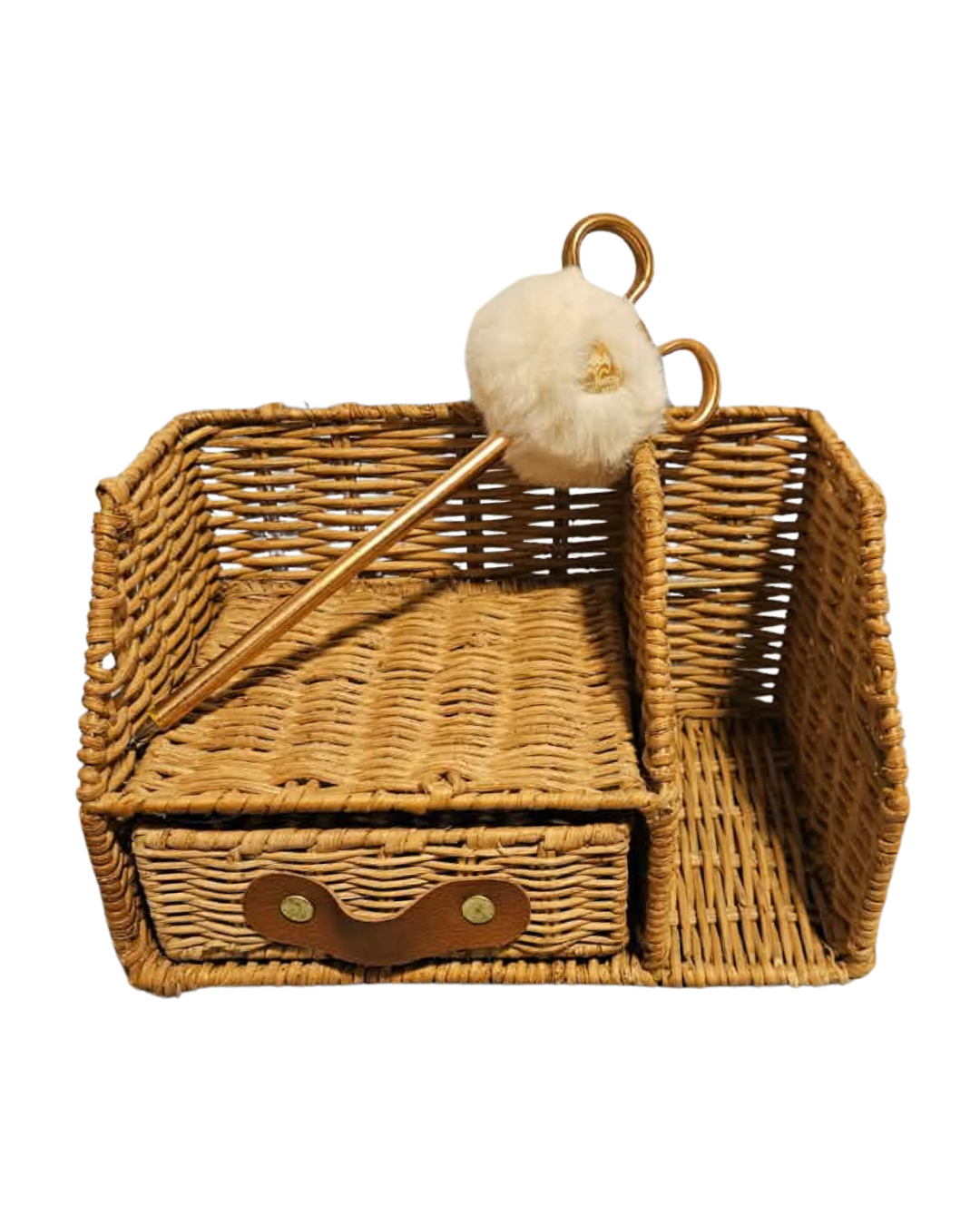 Wicker Desk Organiser with Drawer | Rattan Storage Caddy | Vintage Style Home Office Storage