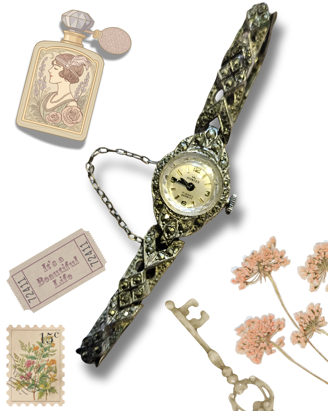 Vintage Hunter Marcasite Watch – Non-Working | Art Deco Style | For Jewellery or Repair